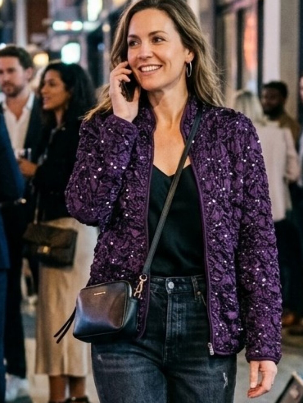 aDRESSing Woman Purple Sequin Crinkle Bomber Jacket